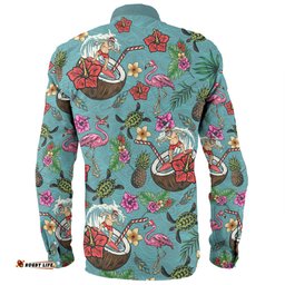 Australia Christmas Surfing Long Sleeve Button Shirt - Funny Santa Surfing Colorful Seamless Pattern Long Sleeve Button Shirt