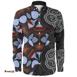 Australia Aboriginal Long Sleeve Button Shirt - Eucalyptus Seamless Pattern In Aboriginal Dot Art Long Sleeve Button Shirt