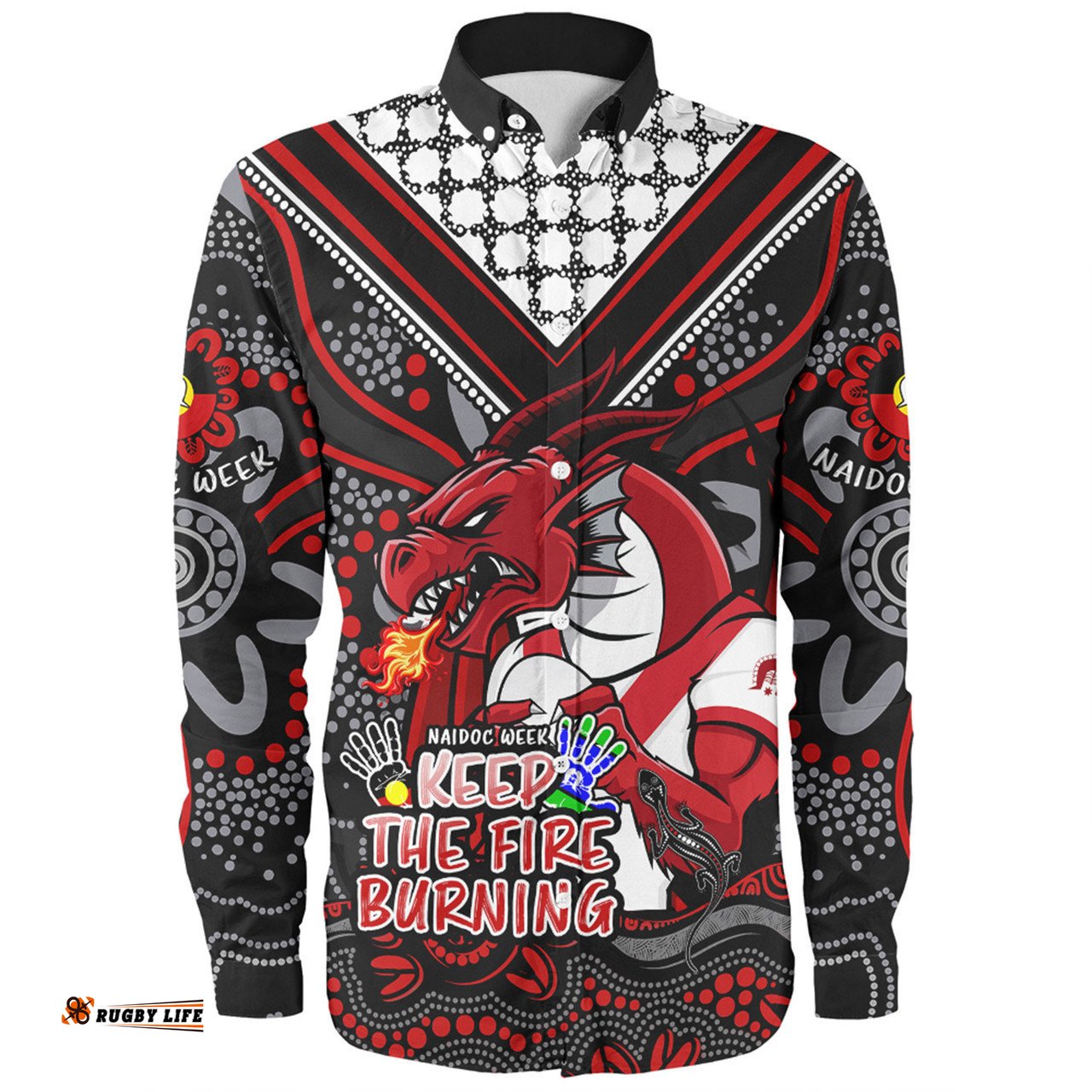 St. George Illawarra Dragons Long Sleeve Button Shirt Aboriginal Inspired Naidoc Week Custom For Die Hard Fan Supporters