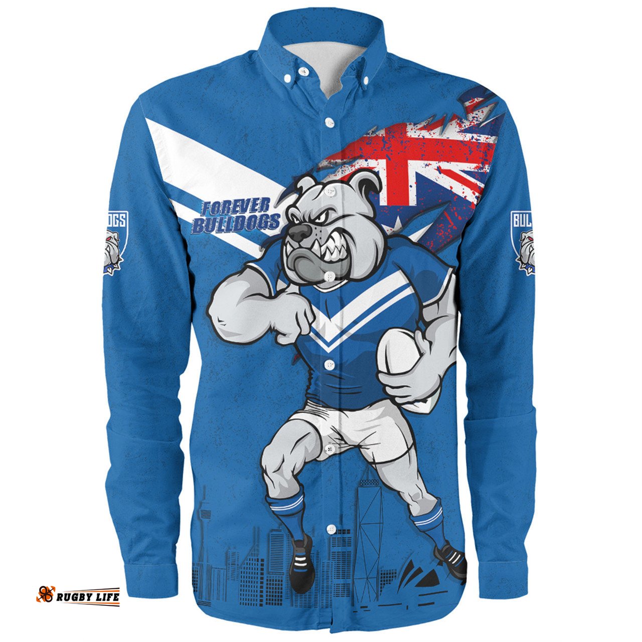 Canterbury-Bankstown Bulldogs Long Sleeve Button Shirt Custom For Die Hard Fan Australia Flag Scratch Style