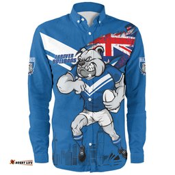 Canterbury-Bankstown Bulldogs Long Sleeve Button Shirt Custom For Die Hard Fan Australia Flag Scratch Style