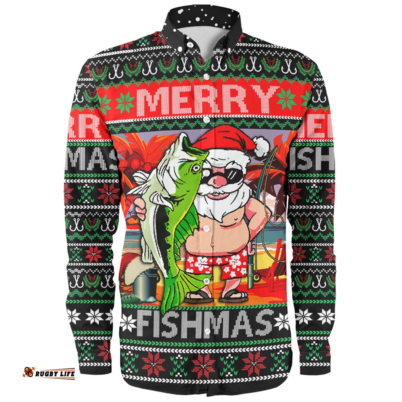 Australia Christmas Fishing Long Sleeve Button Shirt - Merrry Fishmas Angler Santa Claus Long Sleeve Button Shirt