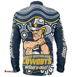 North Queensland Cowboys Long Sleeve Button Shirt Aboriginal Inspired Tough Fan Rugby For Life