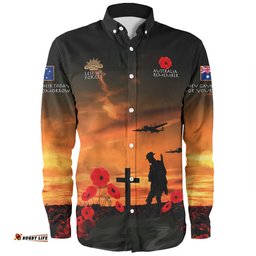 Australia Anzac Day Long Sleeve Button Shirt - Australia Remember Orange Long Sleeve Button Shirt
