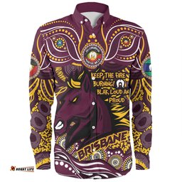 Brisbane Broncos Long Sleeve Button Shirt Celebrating Naidoc Week 2024 Aboriginal Dot Art Inspired