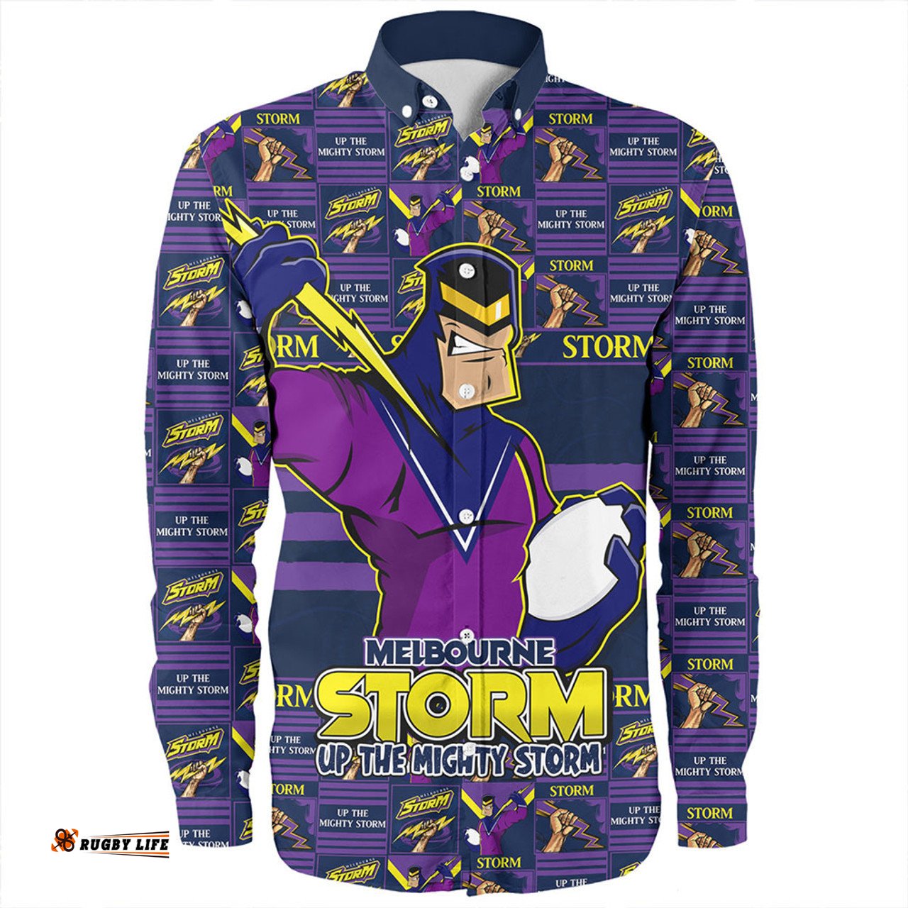 Melbourne Storm Long Sleeve Button Shirt Champion������������������������������������������������������s Pride Comic Style
