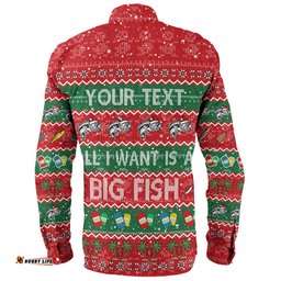 Australia Christmas Custom Long Sleeve Button Shirt - Merry Fishmas All I Want is a Big Fish Long Sleeve Button Shirt