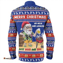 Australia Long Sleeve Button Shirt Merry Christmas, Grilling Santa With Barbecue And Beer