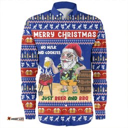Australia Long Sleeve Button Shirt Merry Christmas, Grilling Santa With Barbecue And Beer