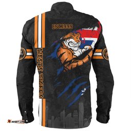 Wests Tigers Long Sleeve Button Shirt - Happy Australia Day Flag Scratch Style
