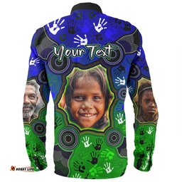 Australia Torres Strait Islands Custom Long Sleeve Button Shirt - Aboriginal Dot Art Indigenous Handprints Personalised Photo Long Sleeve Button Shirt