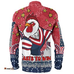 Sydney Roosters Custom Long Sleeve Button Shirt - Custom With Aboriginal Inspired Style Of Dot Painting Patterns Long Sleeve Button Shirt