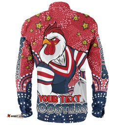 Sydney Roosters Custom Long Sleeve Button Shirt - Custom With Aboriginal Inspired Style Of Dot Painting Patterns Long Sleeve Button Shirt