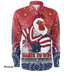 Sydney Roosters Custom Long Sleeve Button Shirt - Custom With Aboriginal Inspired Style Of Dot Painting Patterns Long Sleeve Button Shirt
