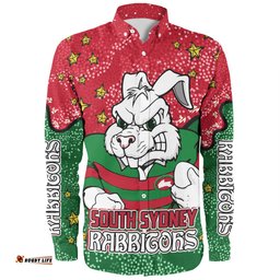 South Sydney Rabbitohs Long Sleeve Button Shirt - Team With Dot And Star Patterns For Tough Fan Long Sleeve Button Shirt