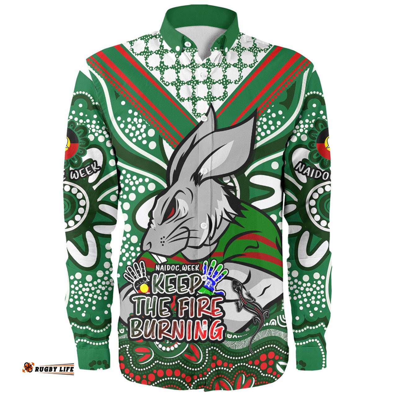 South Sydney Rabbitohs Long Sleeve Button Shirt Aboriginal Inspired Naidoc Week Custom For Die Hard Fan Supporters
