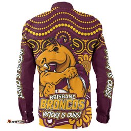 Brisbane Broncos Long Sleeve Button Shirt Aboriginal Inspired Tough Fan Rugby For Life