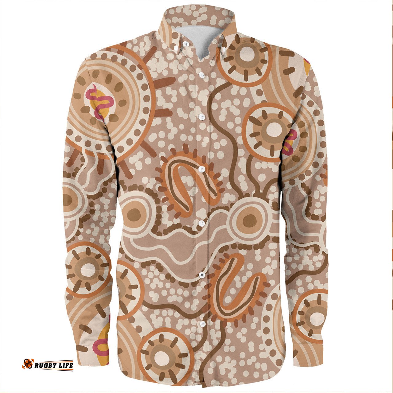 Australia Aboriginal Long Sleeve Button Shirts - Aboriginal Dot Design Artwork Long Sleeve Button Shirts