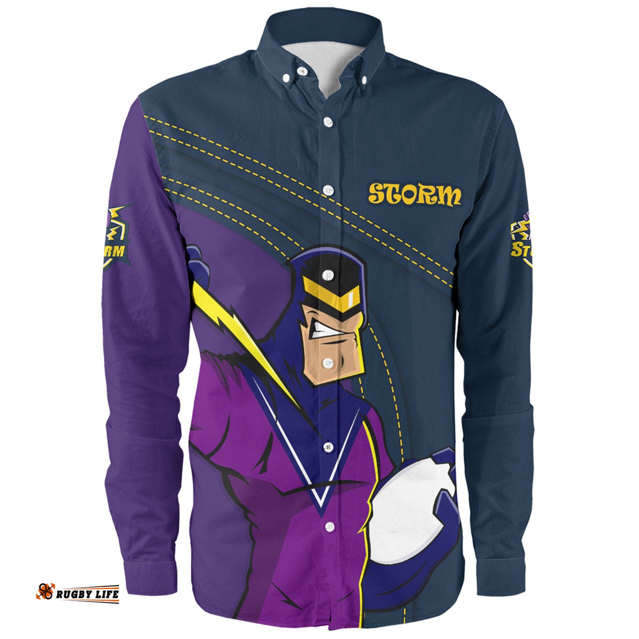 Melbourne Storm Long Sleeve Button Shirt Custom Team Of Us Die Hard Fan Supporters