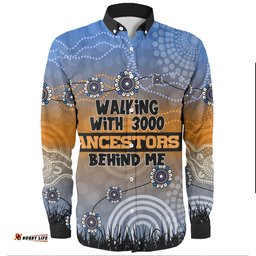 Australia Aboriginal Long Sleeve Button Shirts - Walking with 3000 Ancestors Behind Me Blue Patterns Long Sleeve Button Shirts
