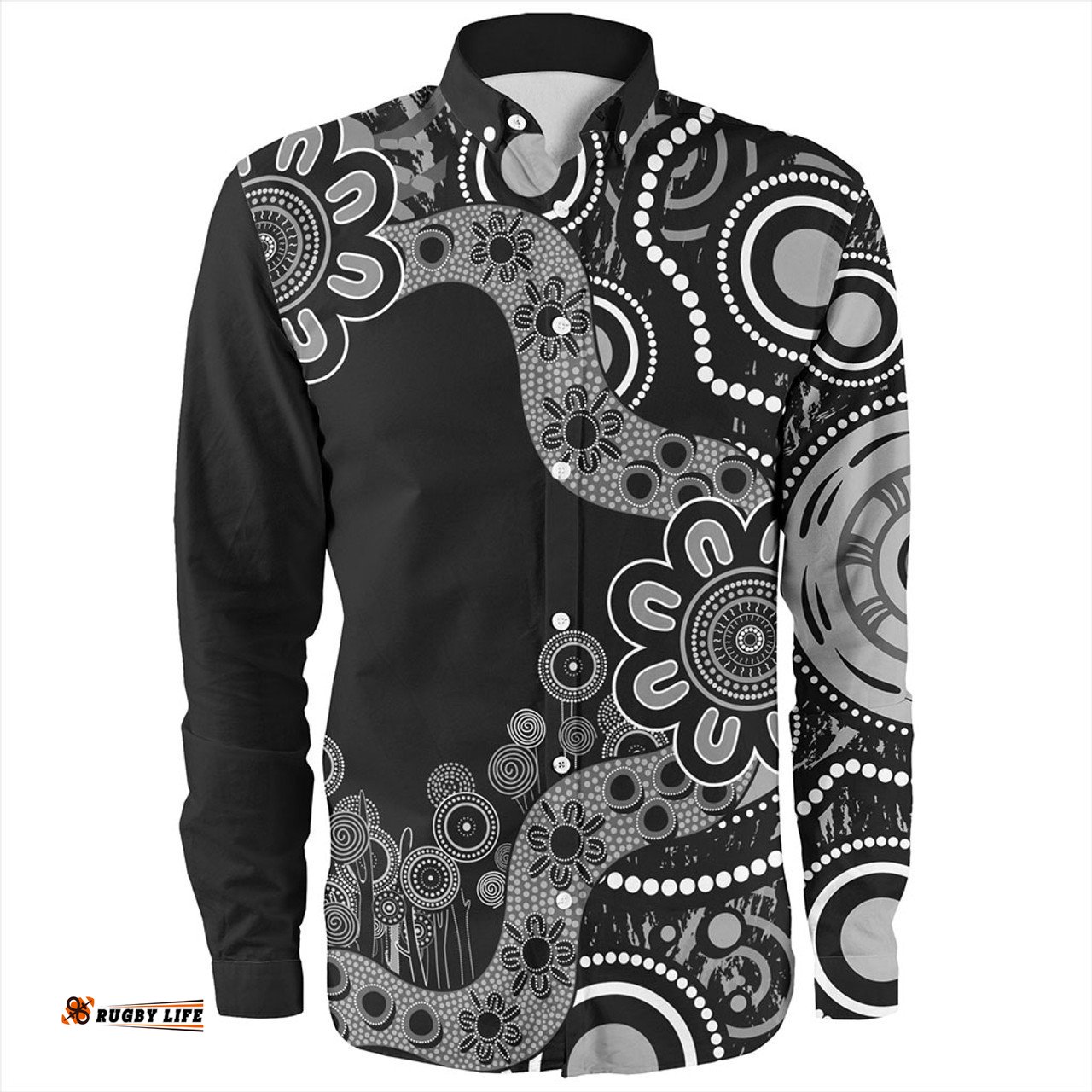Australia Long Sleeve Button Shirt Aboriginal Indigenous Dot Painting