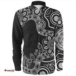 Australia Long Sleeve Button Shirt Aboriginal Indigenous Dot Painting