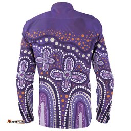 Australia Aboriginal Long Sleeve Button Shirt - Dot painting illustration in Aboriginal style Purple Long Sleeve Button Shirt