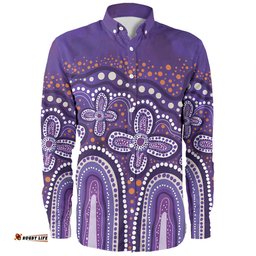 Australia Aboriginal Long Sleeve Button Shirt - Dot painting illustration in Aboriginal style Purple Long Sleeve Button Shirt