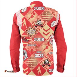 Redcliffe Dolphins Long Sleeve Button Shirt - Argyle Patterns Style Tough Fan Rugby For Life