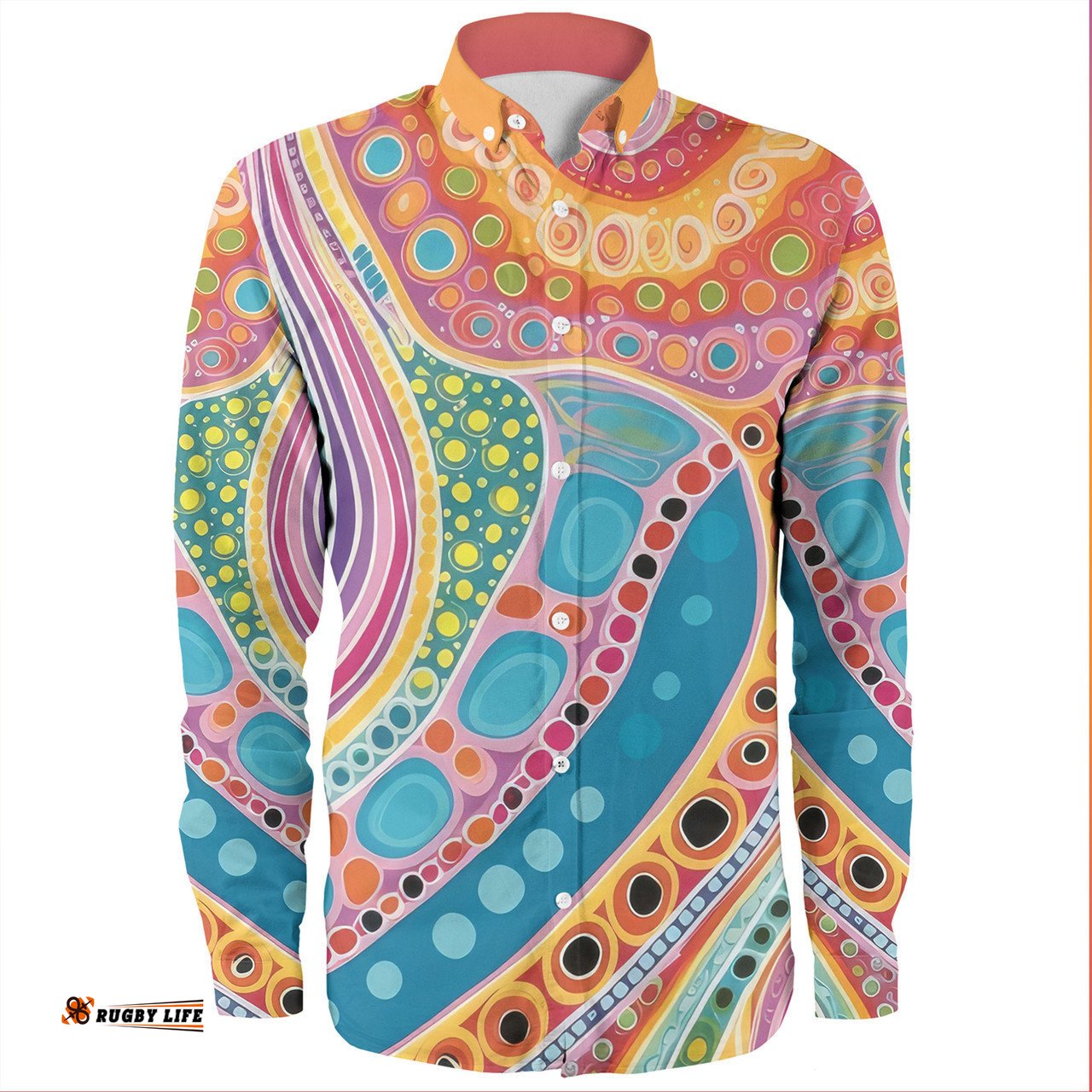 Australia Aboriginal Long Sleeve Button Shirts - Aboriginal Colourful Dots Art Inspired Long Sleeve Button Shirts