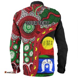 Australia Long Sleeve Button Shirt Naidoc Week Indigenous Culture Inspired Dot Art Painting With Hunting