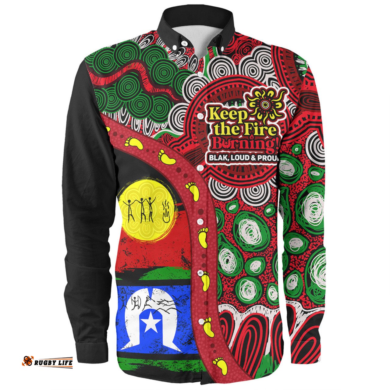 Australia Long Sleeve Button Shirt Naidoc Week Indigenous Culture Inspired Dot Art Painting With Hunting
