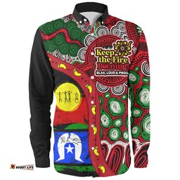 Australia Long Sleeve Button Shirt Naidoc Week Indigenous Culture Inspired Dot Art Painting With Hunting