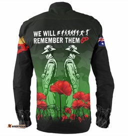 Australia Anzac Day Long Sleeve Button Shirt - Anzac Day Soldier We Will Remember Them Shirt Green