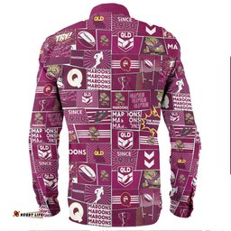 Queensland Sport Long Sleeve Button Shirt - Team Of Us Die Hard Fan Supporters Comic Style