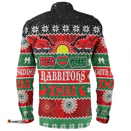 South Sydney Rabbitohs Aboriginal Custom Long Sleeve Button Shirt - Indigenous Knitted Ugly Xmas Style Long Sleeve Button Shirt