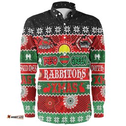 South Sydney Rabbitohs Aboriginal Custom Long Sleeve Button Shirt - Indigenous Knitted Ugly Xmas Style Long Sleeve Button Shirt