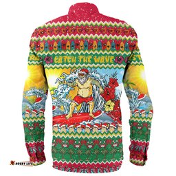 Australia Christmas Custom Long Sleeve Button Shirt - Surfing Santa Long Sleeve Button Shirt