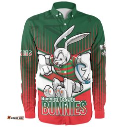 South Sydney Rabbitohs Long Sleeve Button Shirt - Bunnies Mascot With Australia Flag