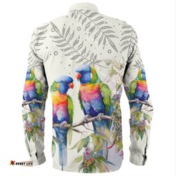 Australia Rainbow Lorikeets Long Sleeve Button Shirts - Rainbow Lorikeets Birds Art Long Sleeve Button Shirts
