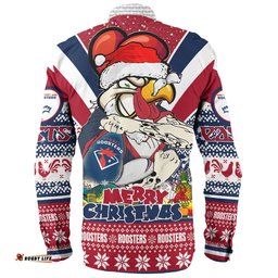Sydney Roosters Christmas Custom Long Sleeve Button Shirt - Easts Rooster Santa Aussie Big Things Long Sleeve Button Shirt