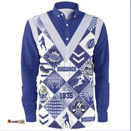 Canterbury-Bankstown Bulldogs Long Sleeve Button Shirt - Argyle Patterns Style Tough Fan Rugby For Life
