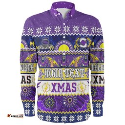 Melbourne Storm Christmas Aboriginal Custom Long Sleeve Button Shirt - Indigenous Knitted Ugly Xmas Style Long Sleeve Button Shirt