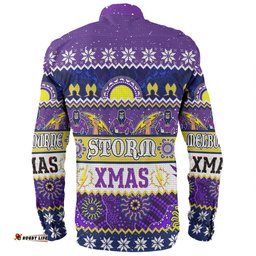 Melbourne Storm Christmas Aboriginal Custom Long Sleeve Button Shirt - Indigenous Knitted Ugly Xmas Style Long Sleeve Button Shirt