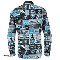 Cronulla-Sutherland Sharks Long Sleeve Button Shirt - Team Of Us Die Hard Fan Supporters Comic Style