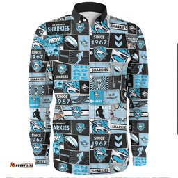 Cronulla-Sutherland Sharks Long Sleeve Button Shirt - Team Of Us Die Hard Fan Supporters Comic Style