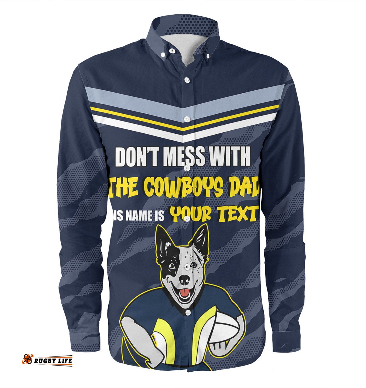 North Queensland Cowboys Father's Day Long Sleeve Button Shirt - Screaming Dad and Crazy Fan