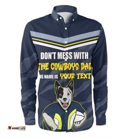 North Queensland Cowboys Father's Day Long Sleeve Button Shirt - Screaming Dad and Crazy Fan