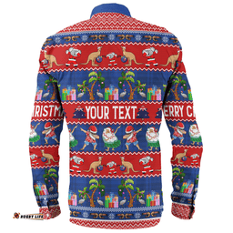 Australia Christmas Custom Long Sleeve Button Shirt - Tropical Ugly Xmas Santa Dapping And Dancing Long Sleeve Button Shirt