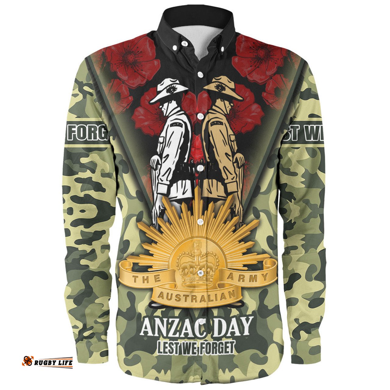 Australia Long Sleeve Button Shirt - Anzac Day Australian Army Camo Patterns